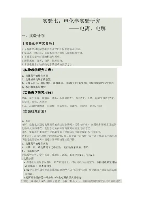 实验七：电化学实验研究 ——电离、电解