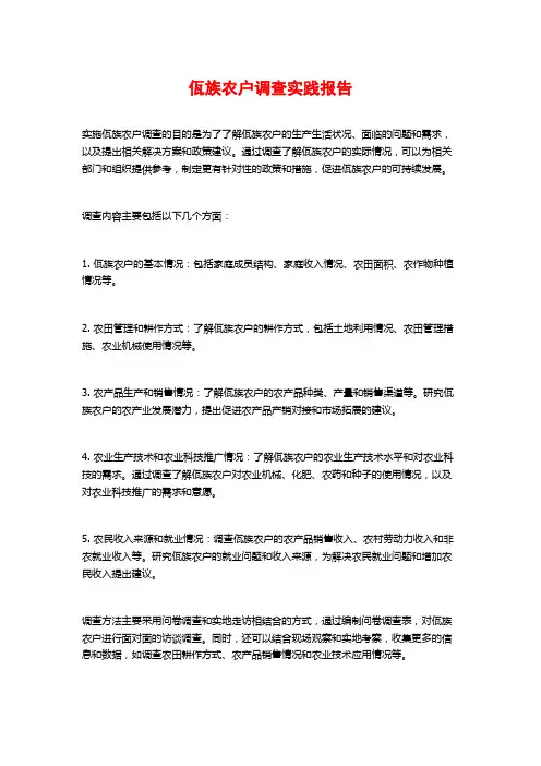 佤族农户调查实践报告