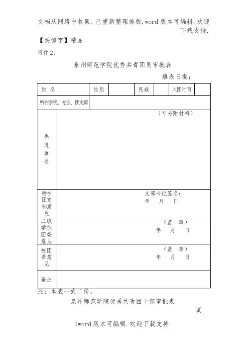 【精品】优秀团干优秀团员社团积极分子评优表