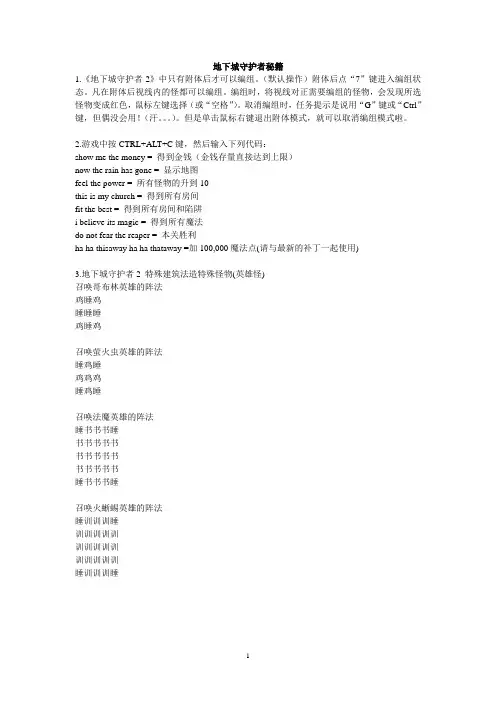 地下城守护者秘籍