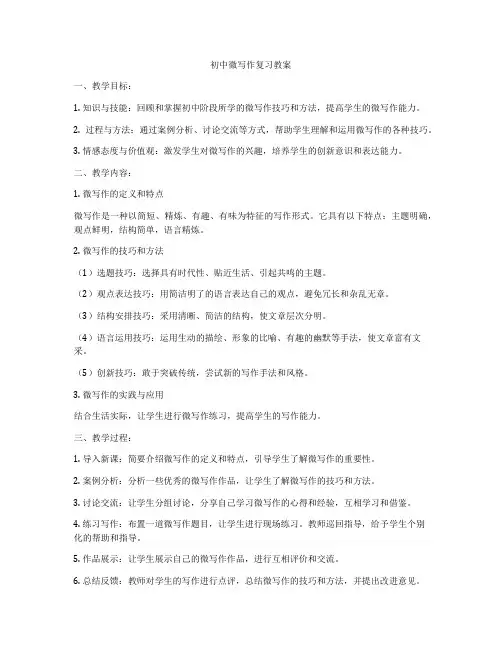 初中微写作复习教案