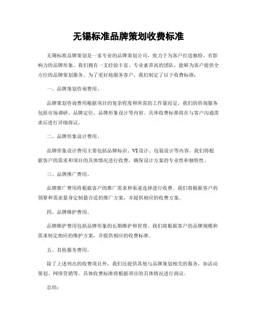 无锡标准品牌策划收费标准