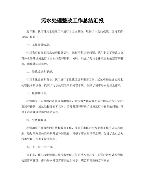 污水处理整改工作总结汇报