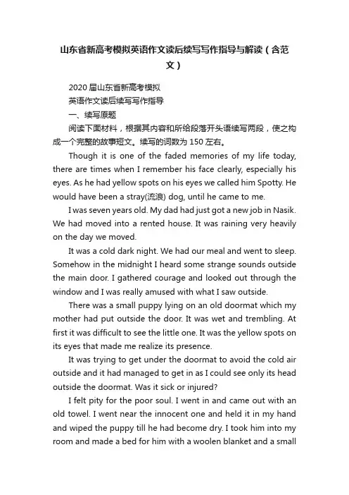 山东省新高考模拟英语作文读后续写写作指导与解读（含范文）