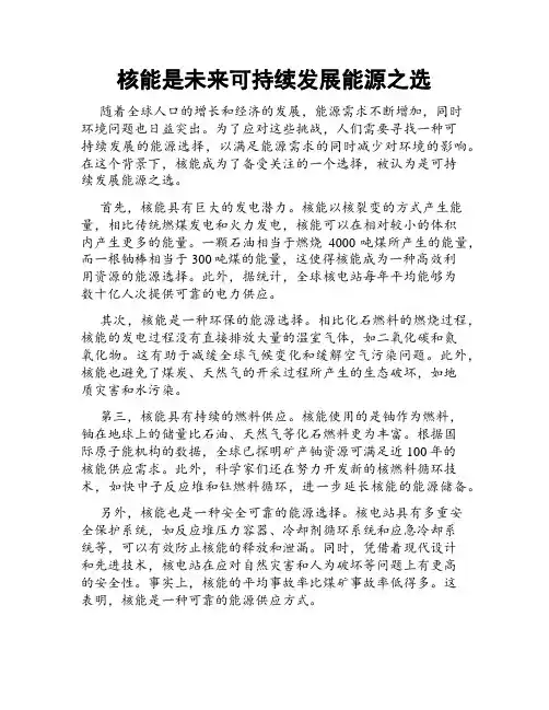 核能是未来可持续发展能源之选