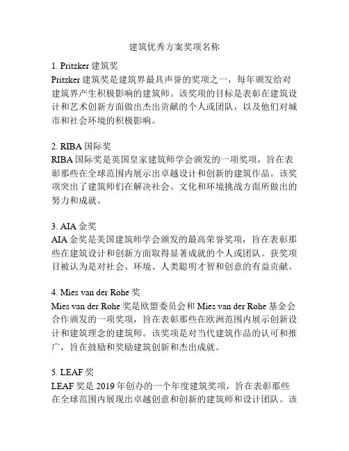 建筑优秀方案奖项名称