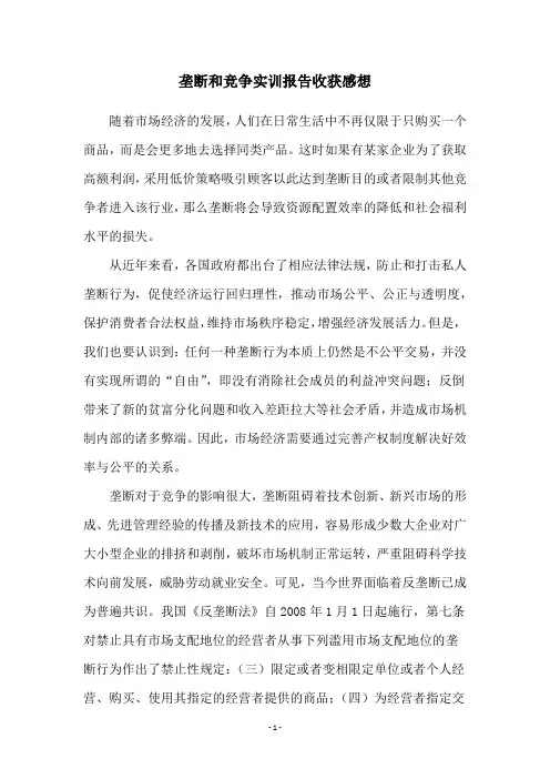 垄断和竞争实训报告收获感想