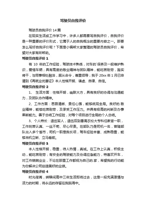 驾驶员自我评价14篇