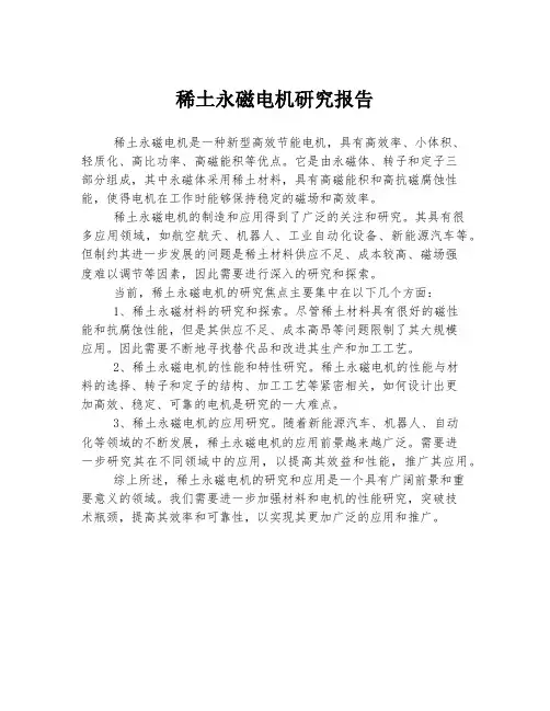 稀土永磁电机研究报告