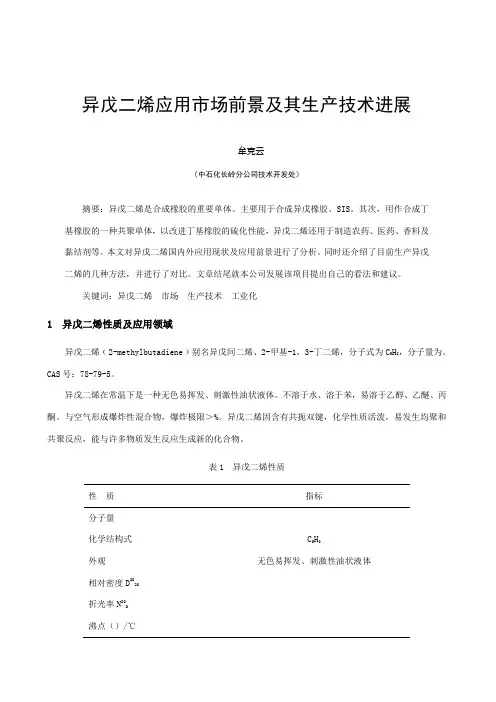 异戊二烯应用市场前景及其生产技术进展