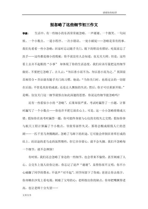 别忽略了这些细节初三作文