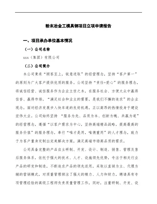 粉末冶金工模具钢项目立项申请报告