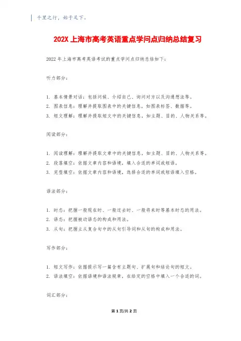 202X上海市高考英语重点知识点归纳总结复习