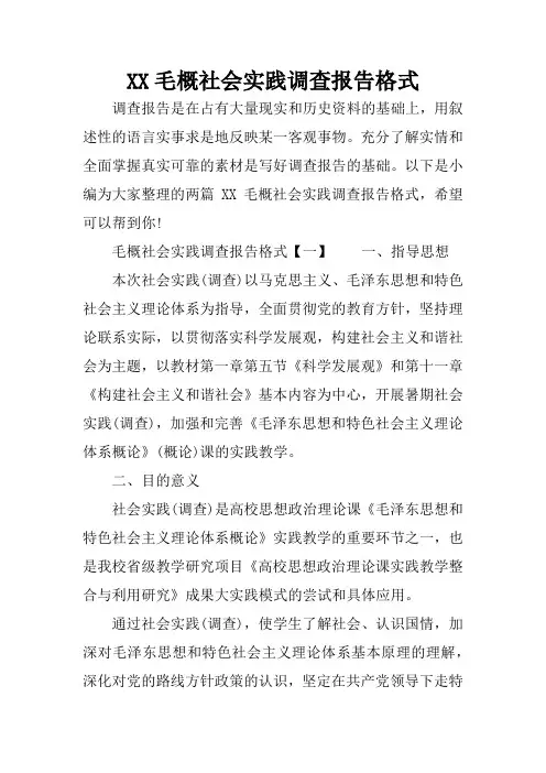 XX毛概社会实践调查报告格式