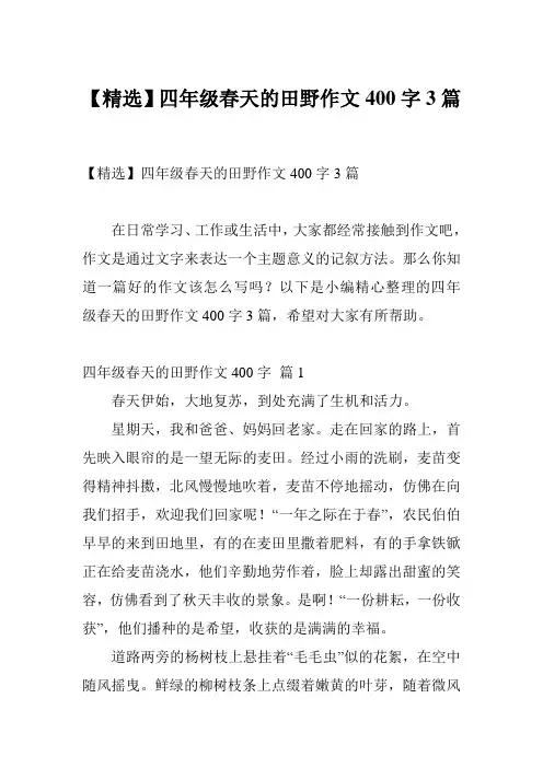 【精选】四年级春天的田野作文400字3篇