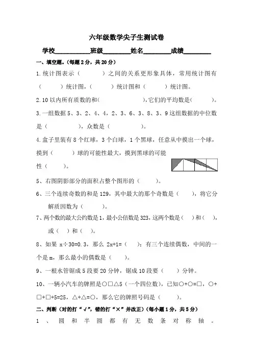 2017-2018学年六年级数学下册尖子生测试卷新人教版[精品]