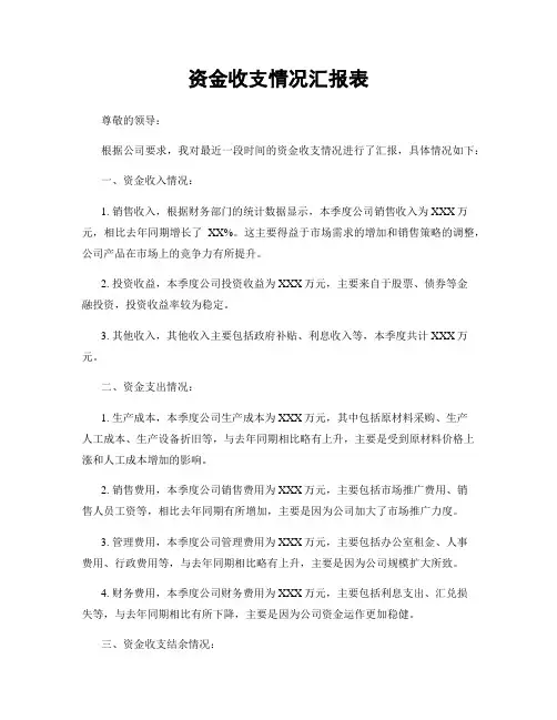 资金收支情况汇报表