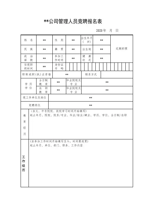 企业内部竞聘报名表