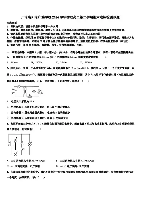广东省阳东广雅学校2024学年物理高二第二学期期末达标检测试题(含解析)