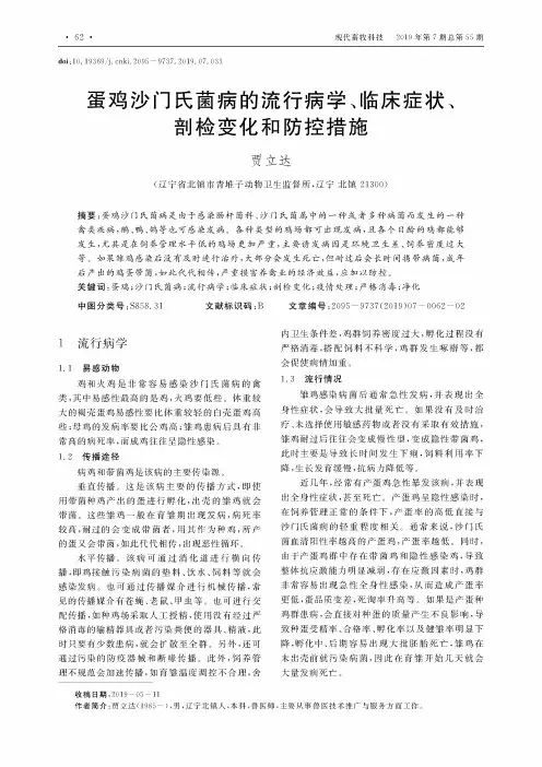 蛋鸡沙门氏菌病的流行病学、临床症状、剖检变化和防控措施