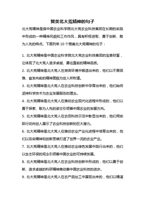 赞美北大荒精神的句子
