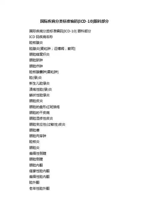 国际疾病分类标准编码[ICD-10]眼科部分