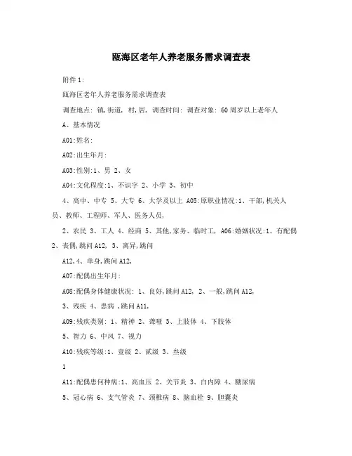 瓯海区老年人养老服务需求调查表