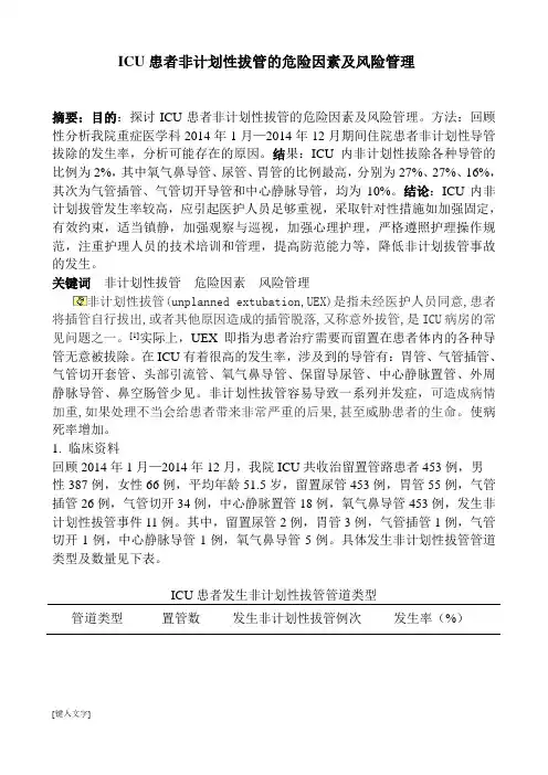 ICU患者非计划性拔管的危险因素及风险管理