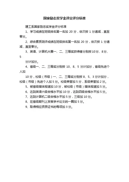 国家励志奖学金评定评分标准