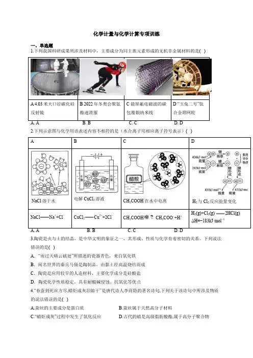 高中化学《化学计量与化学计算》专项训练(附答案)