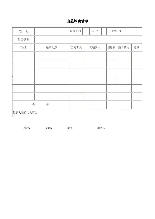 出差旅费清单及出差旅费报销清单