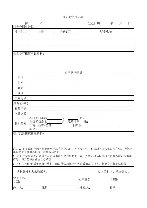 租户信息登记表
