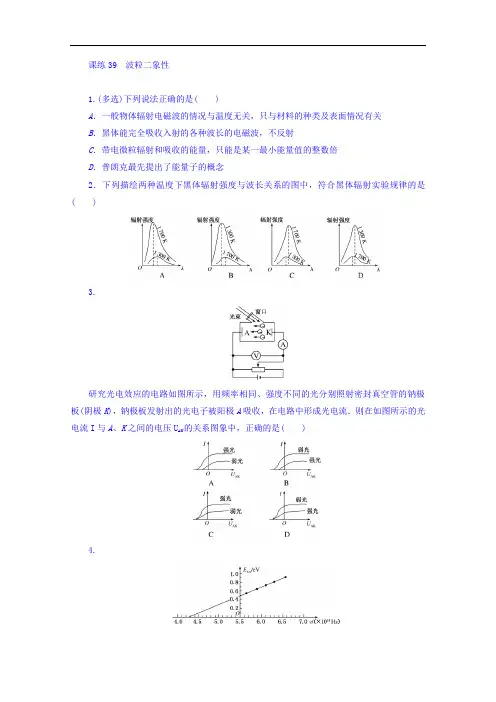2018届高考物理第一轮总复习全程训练 课练39 波粒二象