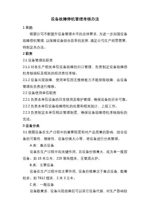 工厂设备故障停机管理考核方案