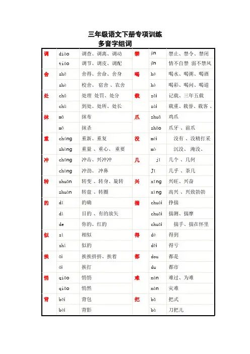 新部编版三年级语文下册多音字组词汇总 