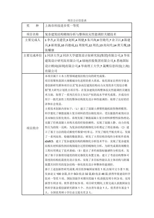 项目公示信息表