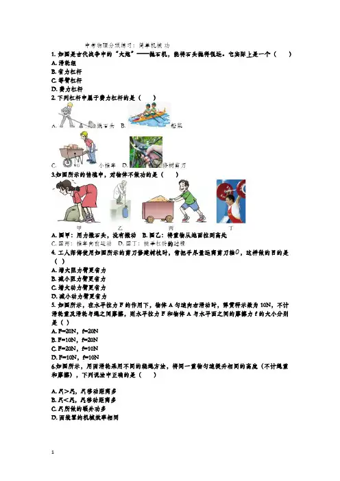 中考物理分项练习：简单机械+功