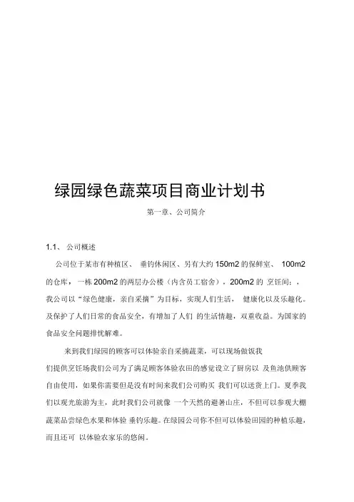 绿园绿色蔬菜项目商业计划书