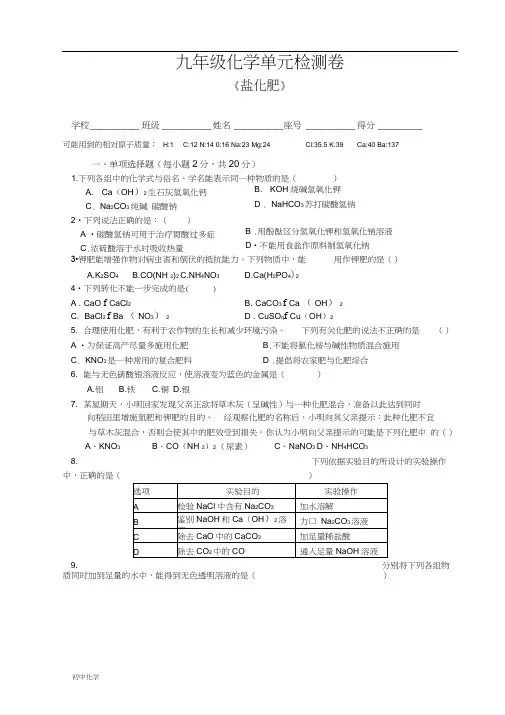 第11单元《盐化肥》单元检测卷及答案