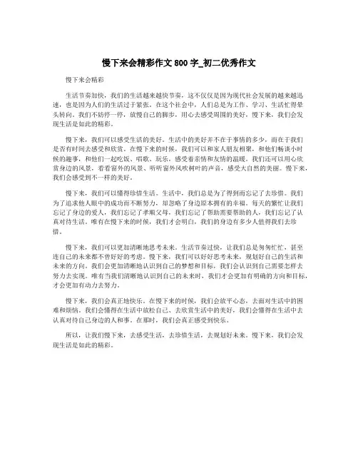 慢下来会精彩作文800字_初二优秀作文