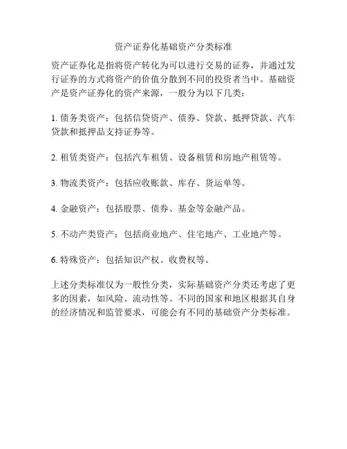 资产证券化基础资产分类标准