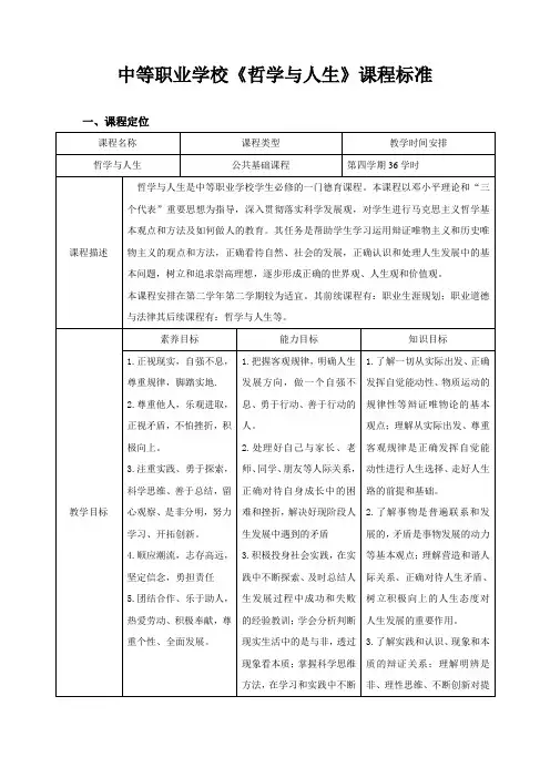 中等职业学校——《哲学与人生》课程标准