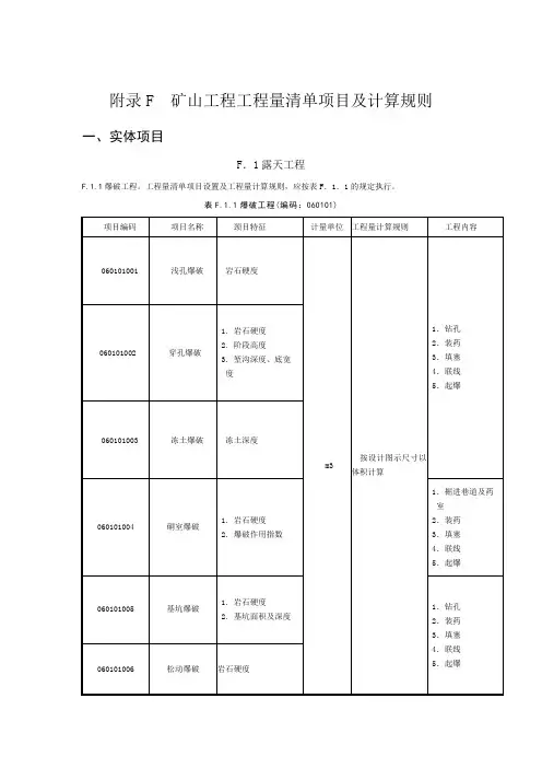 GB清单计价规范附录F矿山