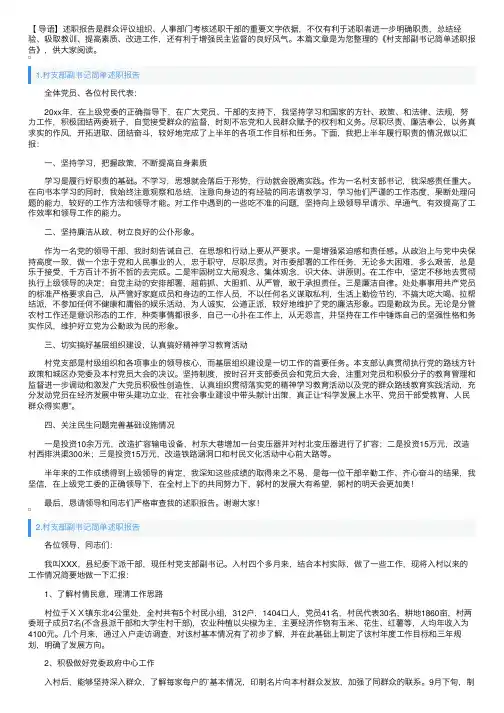 村支部副书记简单述职报告