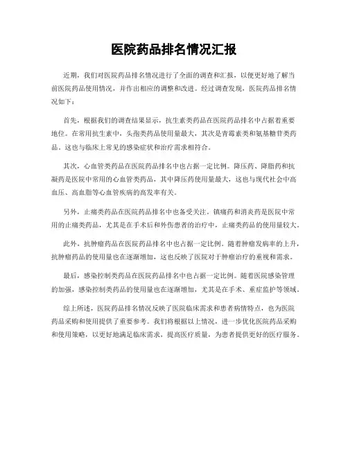 医院药品排名情况汇报