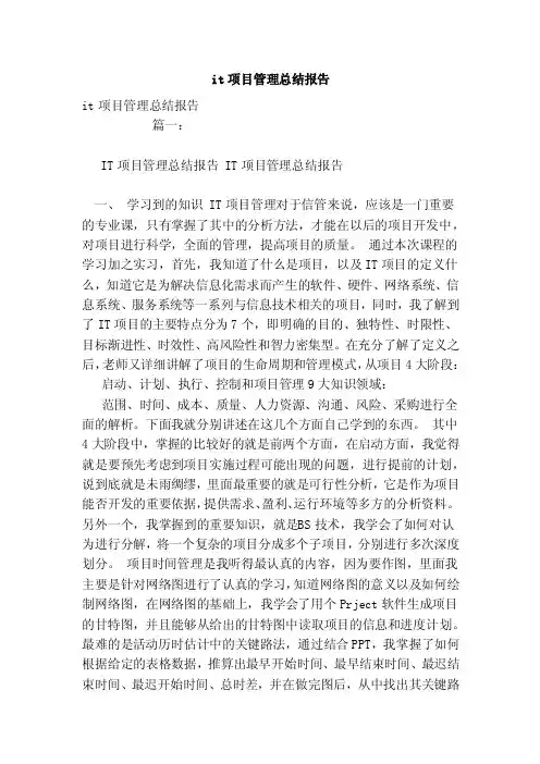 it项目管理总结报告