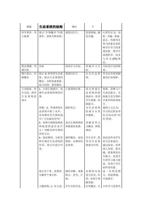 生态系统的结构 教案 说课稿 教学设计