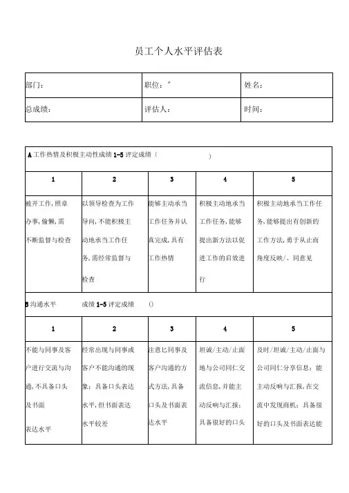 员工个人能力评价表