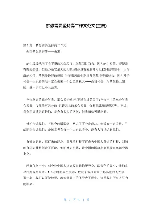 梦想需要坚持高二作文范文(三篇)