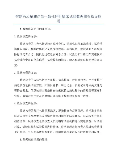仿制药质量和疗效一致性评价临床试验数据核查指导原则